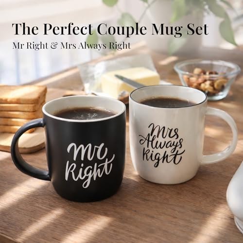 Black White Coffee Mug Set - Mr Right & Mrs Always Right 13oz Gift for Couples