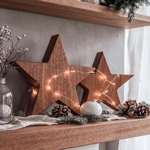 Rustic Wooden Christmas Stars Tabletop Decor Set - 4.72 Inches, 2 Pieces