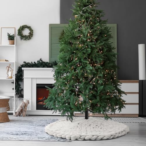 White Chunky Knit Christmas Tree Skirt 36 Inch - Rustic Holiday Decor