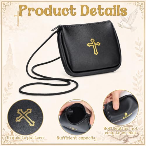 Catholic Communion Pyx Set with Leather Burse - Square, Gold Cross Design