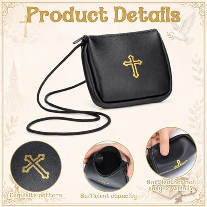 Catholic Communion Pyx Set with Leather Burse - Square, Gold Cross Design