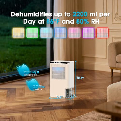 Onsekin Small Dehumidifier with 2000 Sq.Ft Coverage, 3.3ft Drain Hose, 2.5L Tank - Floral White
