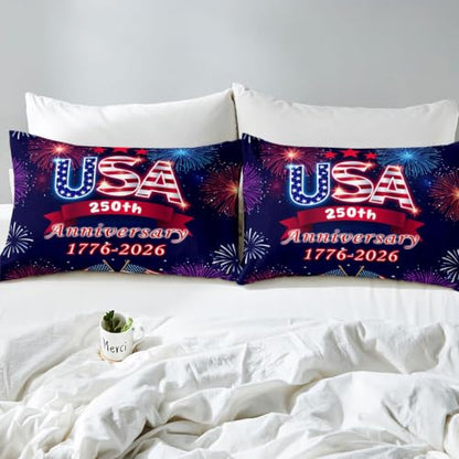 USA Patriotic Duvet Cover Set - Full Size Violet Merlot Bedding 3Pcs