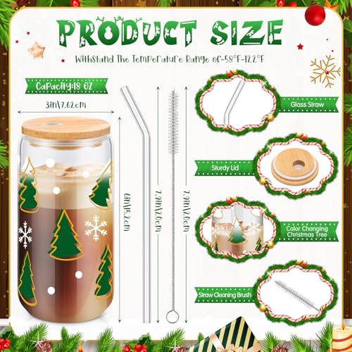 FillTouch 4 Pack Christmas Color Changing Glass Cups 16 oz with Lids & Straws - Variation 4