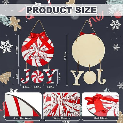 Christmas Door Sign Peppermint Candy Wreath Holiday Welcome Decor