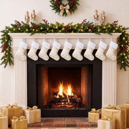 Mini Christmas Stockings Set – White and Gold Holiday Decor, 20 Pcs, 7.87 Inches