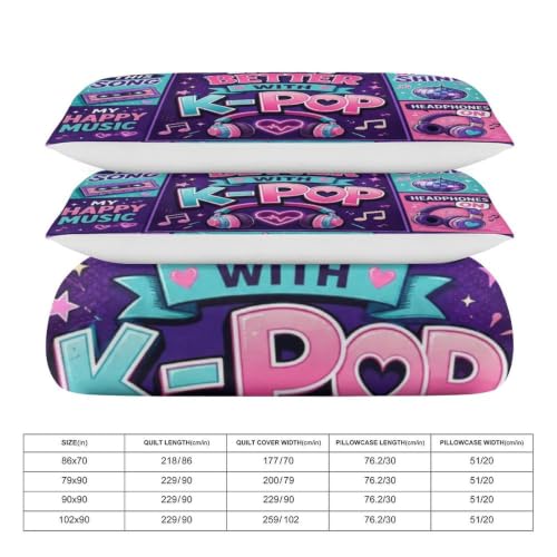 Kpop Music Love Life Better With Kpop Duvet Cover Set Queen Size 90x90 - 3 Piece with Pillowcases