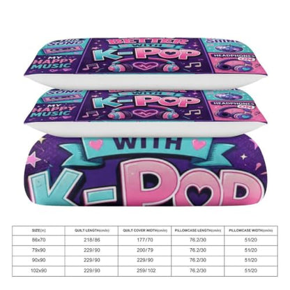 Kpop Music Love Life Better With Kpop Duvet Cover Set Queen Size 90x90 - 3 Piece with Pillowcases