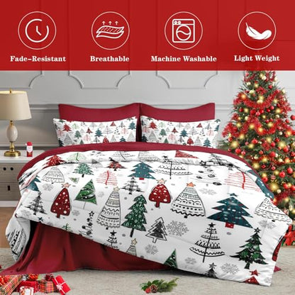 WeCozy King Christmas Comforter Set with Sheets - 7 Pieces Winter Bedding, Xmas Tree Variation