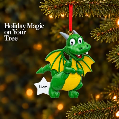 Personalized Green Dragon Christmas Ornament - Kids Fantasy Keepsake