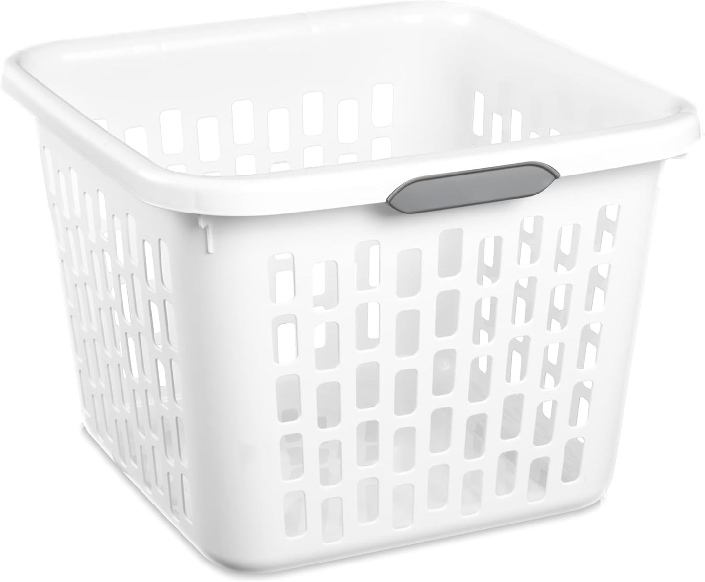 Regine Square Plastic Laundry Basket - BPA-Free, Sturdy & Stackable, 1.5 Bushel, White with 2 Comfort Grip Handles