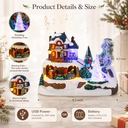 VCUTEKA Christmas Village Train Station with Music - Holiday Decor
