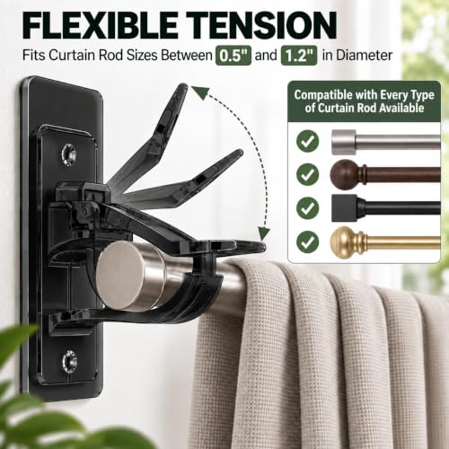 Heavy Duty No Drill Self-Adhesive Curtain Rod Brackets Black - 6 Pack