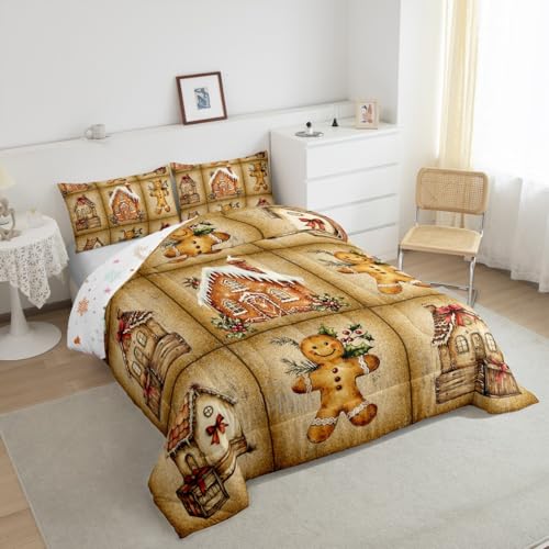 King Size Christmas Bedding Set with Reversible Comforter & Pillowcases - Gingerbread Design