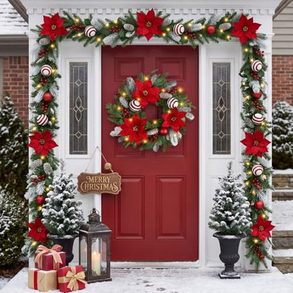 24-Inch Pre-Lit Christmas Wreath with 30 Lights and 8 Modes - Real Touch Pine