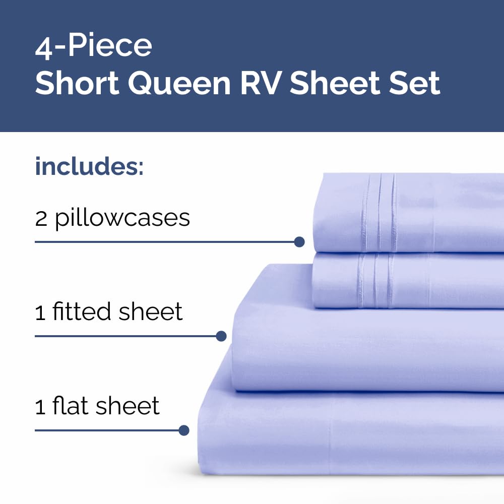 Short Queen Size 4 Piece Sheet Set - RV Short Queen, Soft, Breathable & Cooling Bed Sheets Set with Deep Pockets - Hotel Luxury Bedding for Women, Men, Kids, Teens, Boys & Girls - Oeko-Tex - Lavender