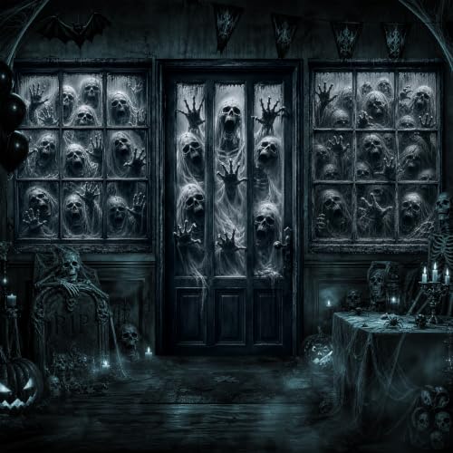 Halloween Skeleton Door & Window Cover Set - Spooky Porch Decorations