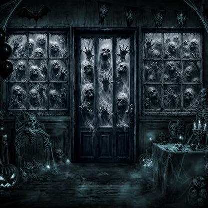 Halloween Skeleton Door & Window Cover Set - Spooky Porch Decorations
