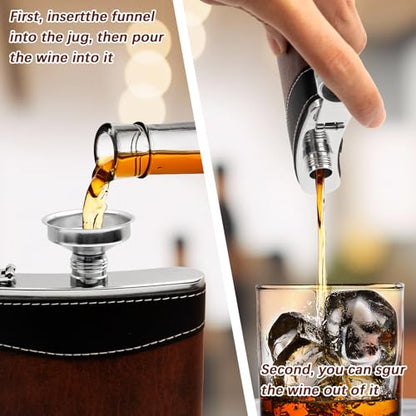 Leather-Wrapped 8 oz Stainless Steel Liquor Flasks Set with Funnel - Leakproof Whiskey Drinking Bottles for Weddings & Parties