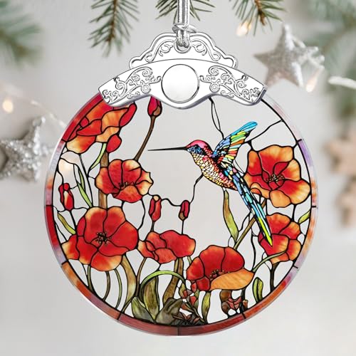 Hummingbird Stained Glass Christmas Ornament - Handmade Holiday Tree Decor