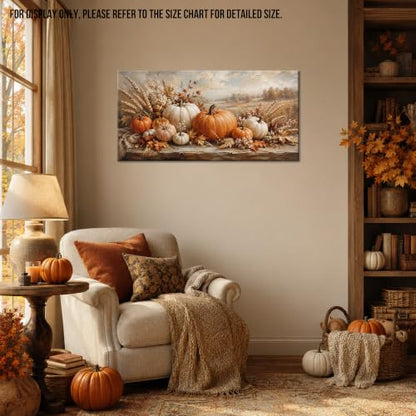 Autumn Pumpkin Wall Art Canvas Rustic Fall Decor 48x24 Inches - Autumn Wall Art03