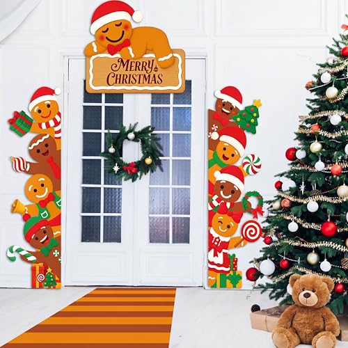 Gingerbread Door Decorations Brown Banner Runner Christmas Porch Sign - Namalu