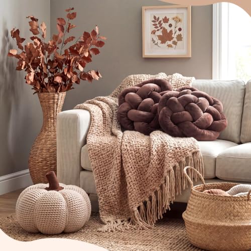 Brown 2 Pack Hand Knotted Throw Pillows 16x16 Inches - Cozy Home Decor