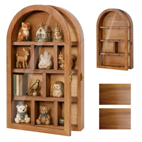 Vintage Wooden Shadow Box Trinket Shelf with Acrylic Door - Wall Mount or Tabletop Display