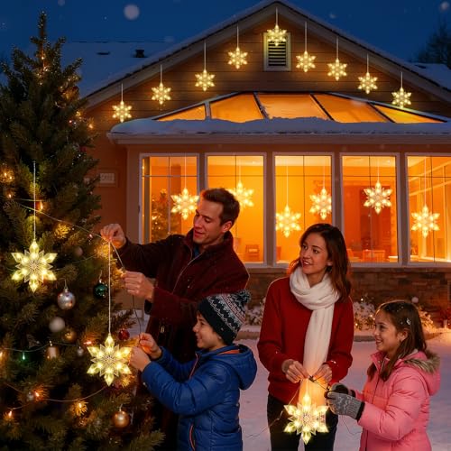 Quntis Christmas Snowflake Window Lights 3 Pack 36 LEDs Diamond-Star Decor with 8 Light Modes