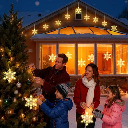 Quntis Christmas Snowflake Window Lights 3 Pack 36 LEDs Diamond-Star Decor with 8 Light Modes