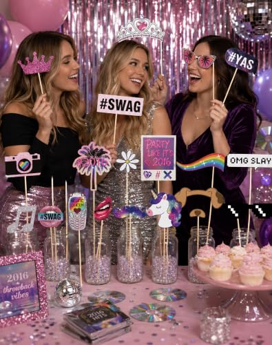 22PCS Nostalgia Party Photo Booth Props Set for 2016 Celebration