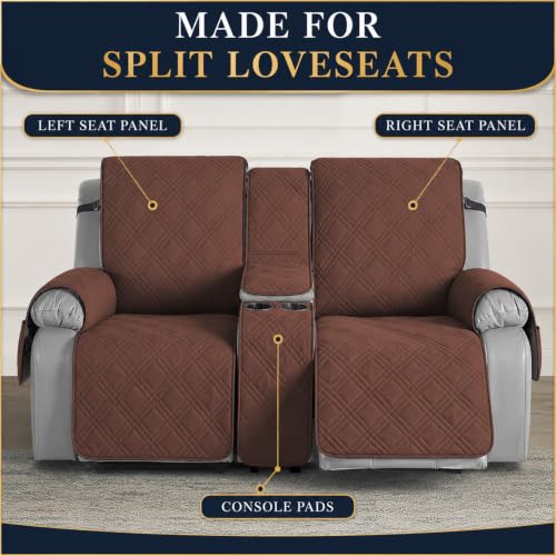 Coffee Waterproof Loveseat Recliner Cover with Center Console and Straps - 2 Seater