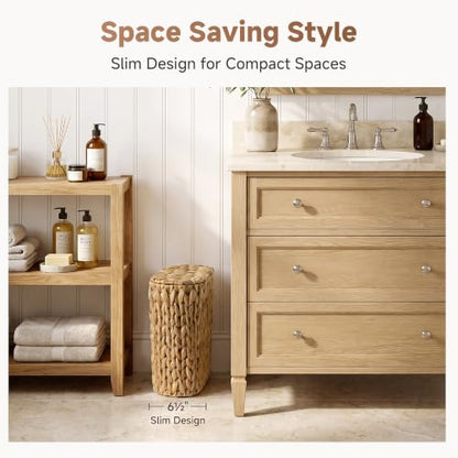 Natural Water Hyacinth Bathroom Trash Can with Removable Liner - Oval, 13 ¾"L x 6 ¼"W x 13 ¼"H