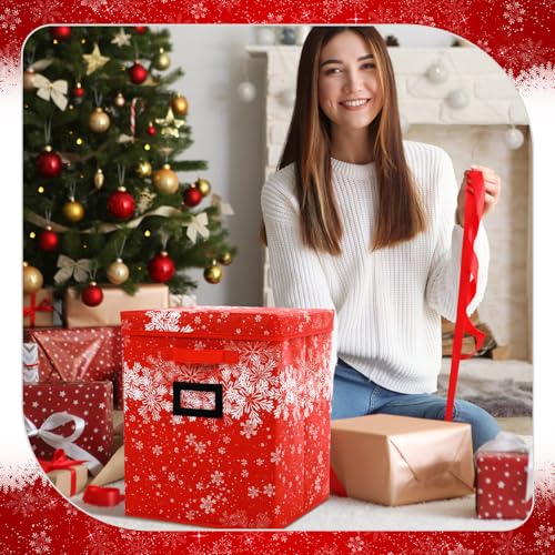 Large Christmas Nutcracker Storage Box - Red Snowflake 2 Pack Holds 18 Figurines