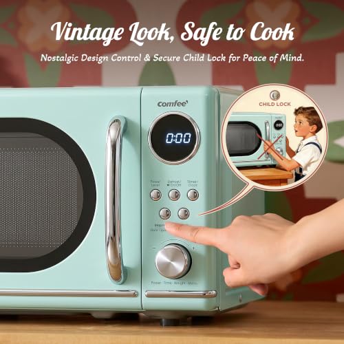 Retro Countertop Microwave Oven 0.7 Cu Ft 700W Green - Compact Kitchen Appliance