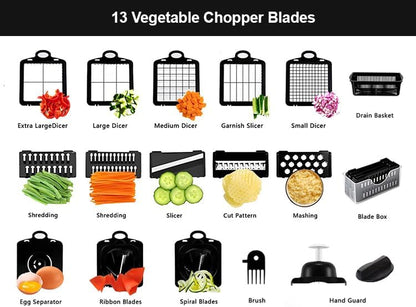 Vegetable Chopper 22-in-1 by [Brand Name] - 8 Blades, Onion Mincer & Egg Slicer with 1.3L Container