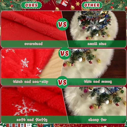 Libima 70 Inch Christmas Tree Skirt Red Faux Fur Sequin Embroidered - Silver Elegant Variation