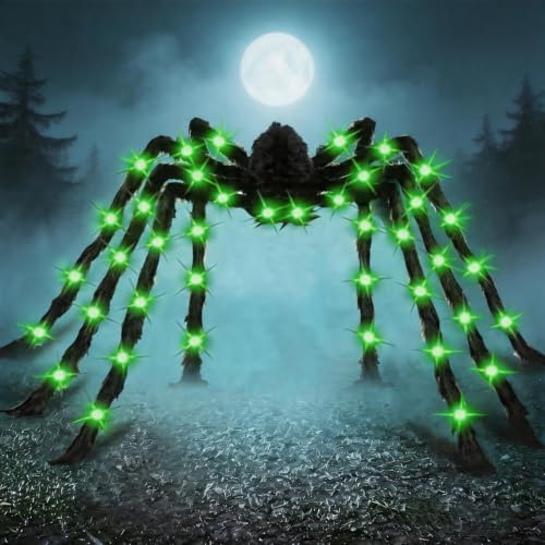 Anditoy 6.6ft Light Up Halloween Spider - Giant Realistic Scary Hairy Decor with Green LEDs for Outdoor Indoor Yard Party