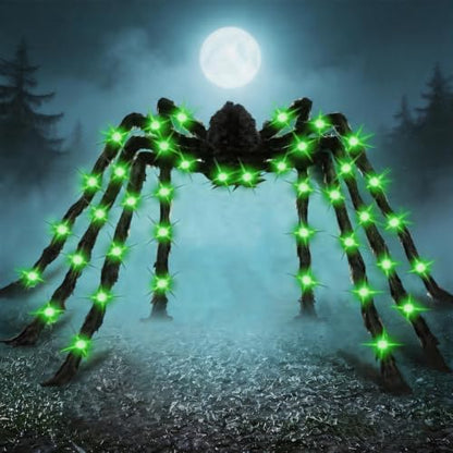 Anditoy 6.6ft Light Up Halloween Spider - Giant Realistic Scary Hairy Decor with Green LEDs for Outdoor Indoor Yard Party