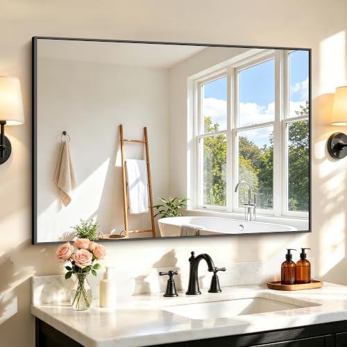 Black Bathroom Mirror 30x42 Rectangle Vanity Mirror for Over Sink - Variation: Black / 42"L x 30"W