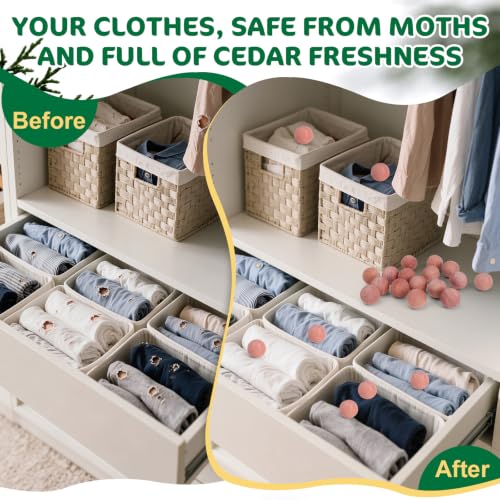 Cedar Balls for Clothes Storage 50 Pack Natural Cedar Scented Closet Fresheners