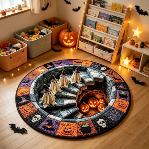 Halloween Optical Illusion Rug Skeleton Ghost Pumpkin Pattern 24in - Ghost Pumpkin