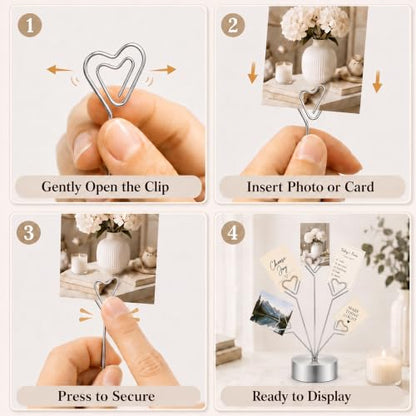 Silver Heart Shaped Photo Tree Holder Set - 2 Pieces, Tabletop Display