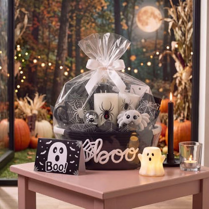 Halloween Boo Basket Tissue Paper Ribbon Card Gift Bag - Black