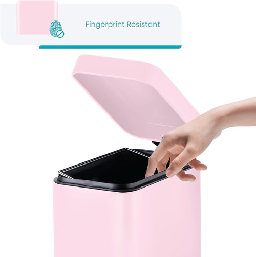 Home Zone Living 1.3 Gallon Stainless Steel Bathroom Trash Can - Slim Design with Lid & Step Pedal, Matte Pink