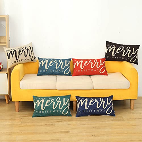 Farmhouse Christmas Pillow Cover 12x20 Inch Blue Wood Grain Winter Decor