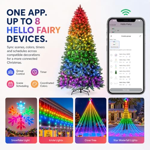 7.5FT Pre-Lit Artificial Christmas Tree with RGB LEDs - Green, Remote Control