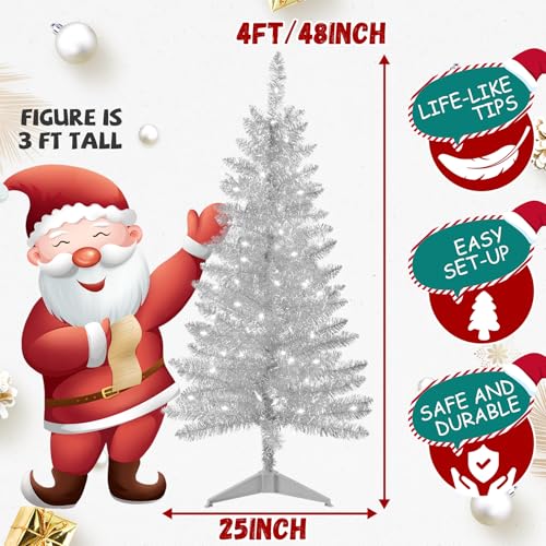 Liguanow 4ft Silver Artificial Christmas Tree with Separate Lights - Small Indoor Xmas Tree for Home & Office Decor
