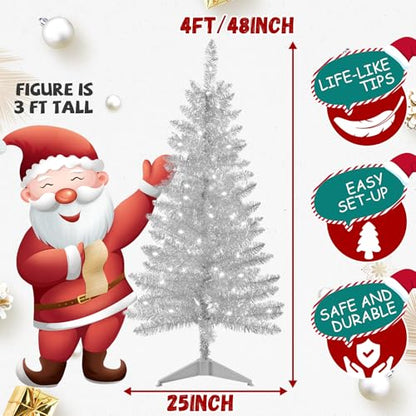 Liguanow 4ft Silver Artificial Christmas Tree with Separate Lights - Small Indoor Xmas Tree for Home & Office Decor