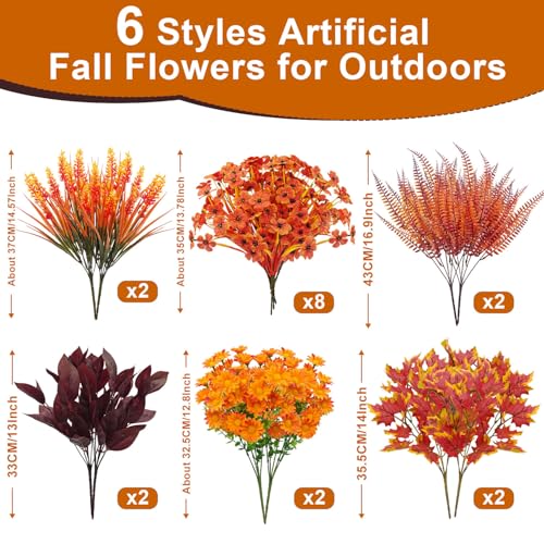 Artificial Fall Flowers Bundle 6 Styles Outdoor UV Resistant Decor - 18 Stems